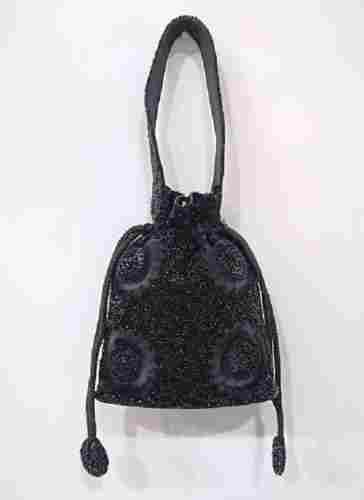 Handmade Satin Fabric Black Color Embroidery Women Potli Bag For Casual And Party Wear