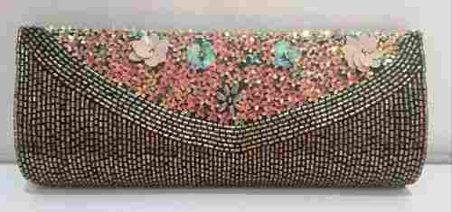 Handmade Satin Fabric Embroidery Beaded Long Wallet Purse For Party And Casual Wear