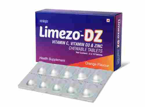 Limezo-DZ Orange Flavor Health Supplement Vitamin C, D3 And Zinc Chewing Tablets