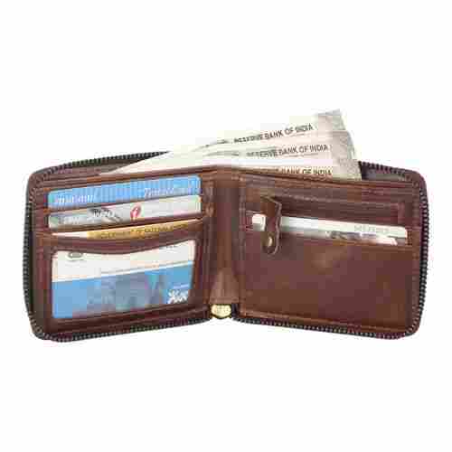 Mens Dark Brown RFID Protection Bi-Fold Leather Wallet With Full Around Zipper