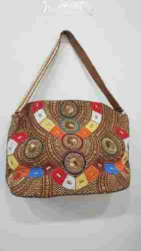 Rectangular Shape Handmade Satin Fabric Embroidery Handbag For Party And Casual Wear