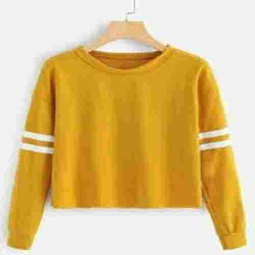 Yellow Color Full Sleeves Round Neck Short Lenght Girls T Shirts for Daily Wear