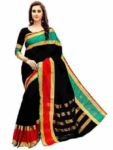 Black Festive Wear Traditional Indian Ladies Plain Pure Cotton Woven Saree
