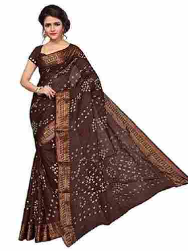 Brown Casual Wear Traditional Indian Ladies Woven Printed Bandhani Pure Cotton Saree