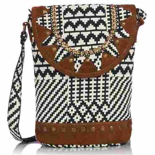 Zipper Closure Jacquard Studded Cross Body Embroidered Bag With Adjustable Strap And Waterproof