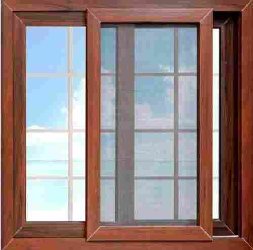 2 Door Horizontal Georgain Bar Wood Finish Aluminium Sliding Window