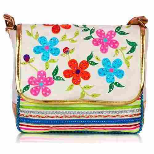 Light Weight And Spacious Multi Color Embroidered Design Floral Canvas Cross Body Bag