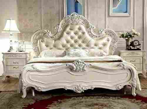 White Antique Polished Carved Wooden Double Bed For Home