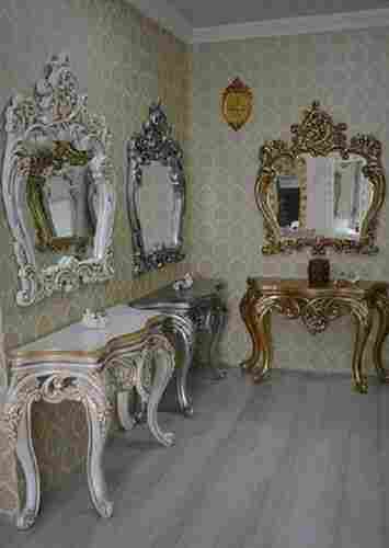 Wooden And Glass Decorative Mirror Console With Table For Home, Hotel