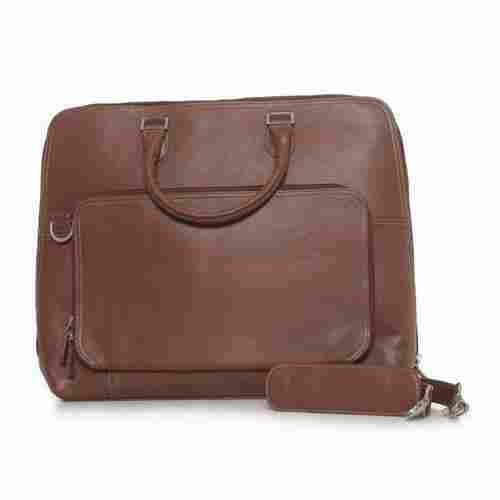 Zipper Closure Type Brown Color And Plain Design Mens Waterproof Leather Office Bag With Adjustable Strap