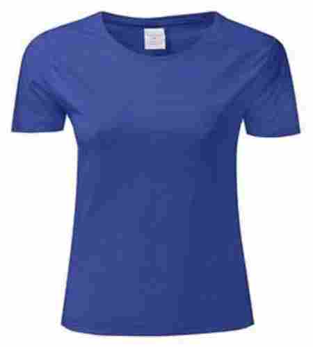 Blue Skin Friendly Regular Fit Ladies Round-Neck Half Sleeves Plain Casual T-Shirts