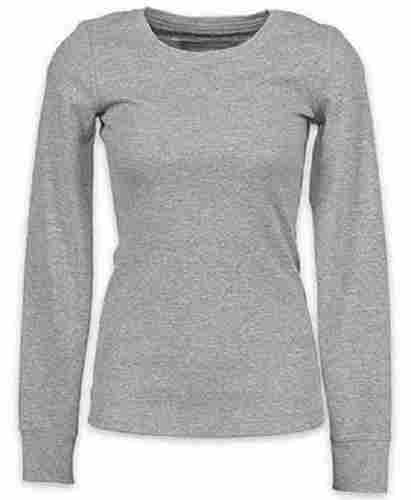 Gray Skin Friendly Regular Fit Ladies Round-Neck Full Sleeves Plain Casual T-Shirts