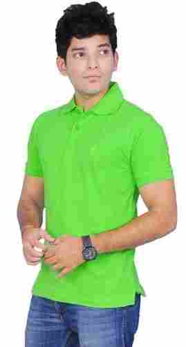 Green Regular Fit Anti-Shrink Mens Polo-Neck Half Sleeves Plain Casual T-Shirts