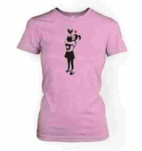 Pink Skin Friendly Regular Fit Ladies Round-Neck Half Sleeves Printed Casual T-Shirts