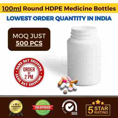 Round HDPE Medicine Bottles - Lowest Quantity - 100 ml