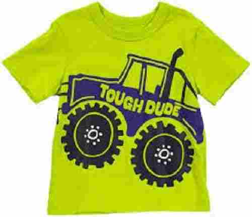 Yellowish Green Regular Fit Kids Round-Neck Half Sleeves Printed Cotton Casual T-Shirt