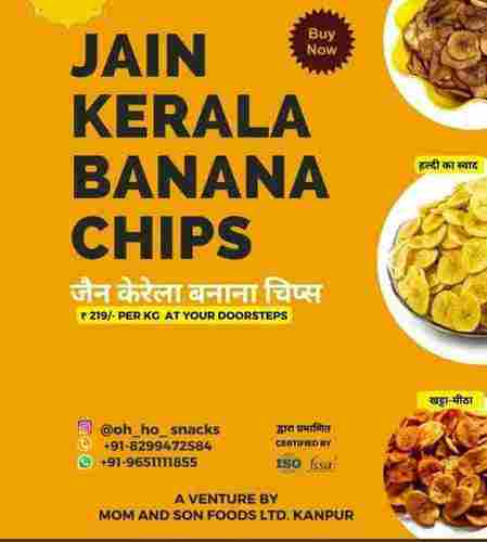 Salted Flavour Yellow Jain Kerala Banana Chips Packed in Plastic Bag