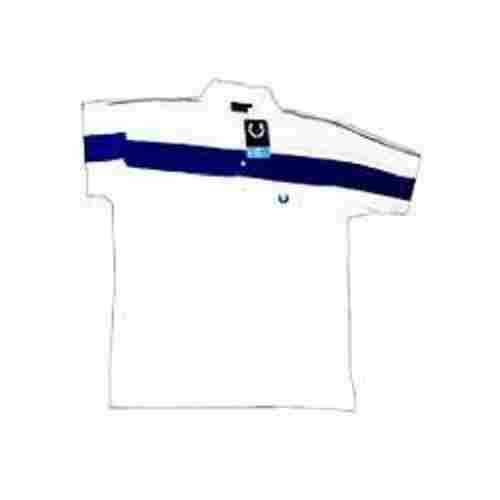 Ts-03 White And Blue Regular Fit Mens Polo-Neck Half Sleeves Plain Casual T-Shirts