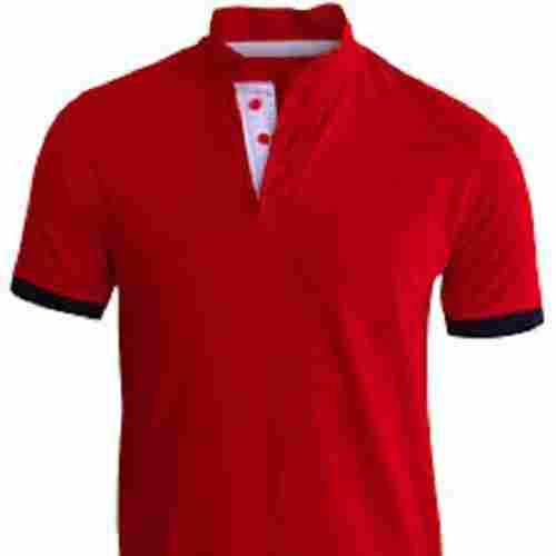 Red Color Plain Pattern Mens Polyester Polo T Shirts With Short Sleeves