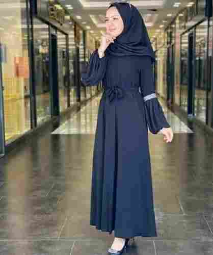 Denim Blue Party Wear Regular Fit Ladies Full Sleeves Plain Mosq Abaya With Hijab