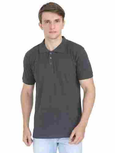 Gray Regular Fit Casual Wear Mens Polo-Neck Half Sleeves Plain Cotton T-Shirts