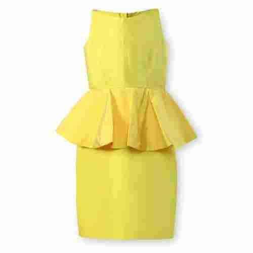 Kids Girls Yellow Taffeta Silk Bow Readymade Western Party Wear Dress