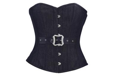Black Denim Leather Belt Goth Steampunk Corset Overbust Plus Size Waist Trainer 