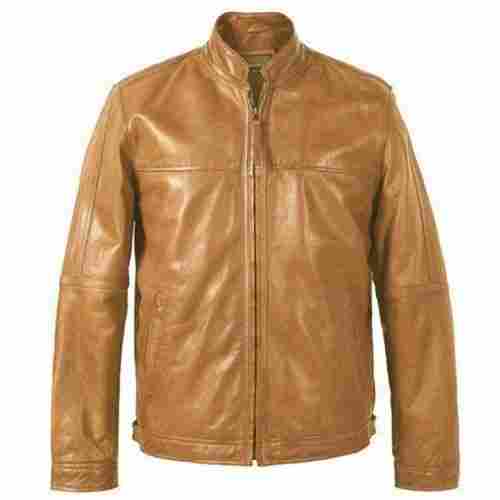 S To Xxl Size Plain Design And Brown Color Full Sleeve Mens Leather Jacket For Casual Wear