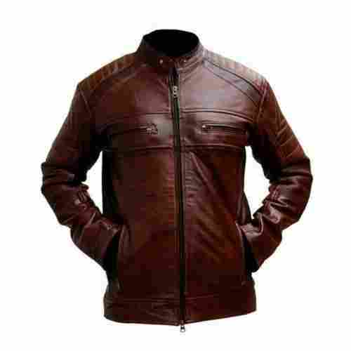 S To Xxl Size Plain Design And Dark Brown Color Full Sleeve Mens Leather Casual Jacket