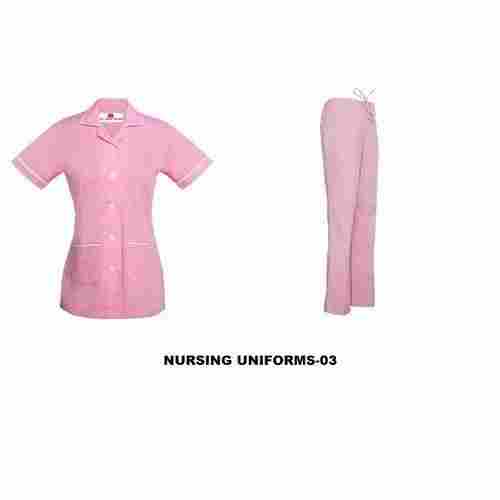 Plain Pink Half Sleeves Medical Nurse Uniform With Cotton Material And Neck Collar