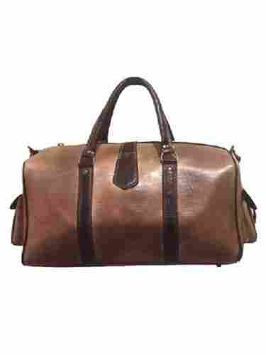Spacious, Light Weight Plain Design And Brown Color Leather Duffle Bag For Travelling Purpose