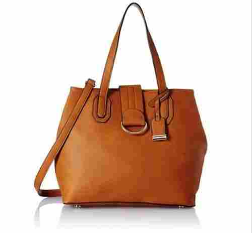 Spacious, Light Weight Plain Design And Brown Ladies Pu Leather Handbag With Zipper Closure