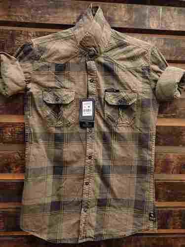 100% Cotton, Full Sleeves, Casual Wear, Brown Color Checked Shirt For Mens