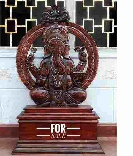 3 Feet Polished Smooth Traditional Design Mahagony Color Ganesh Statue