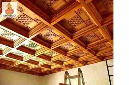 Handcrafted And Decorated Brown Colour Wooden Ceiling In Maha Gony Wood With Unique Design