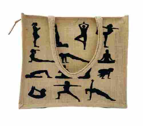 Water Resistant Printed Jute Bag With Yoga Printing For Shopping, Height 12 inch x Width 14 inch x Gusset 6 inch