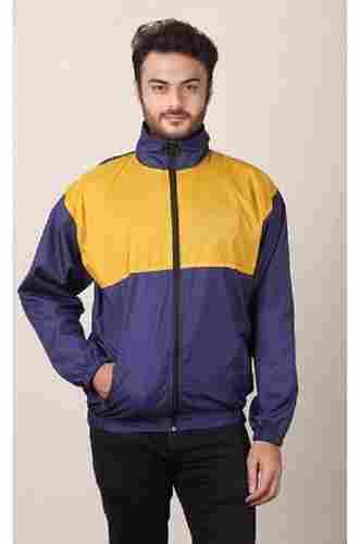 Blue And Orange Color, Plain Design And Full Sleeves Mens Pvc Windcheater Jacket With Zipper Closure