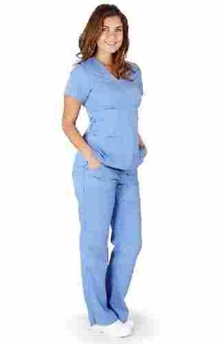 Sky Blue Regular Fit Skin Friendly Half Sleeves Plain Nursing Uniform