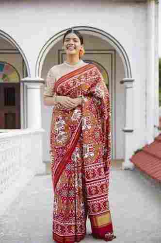 Shrink Resistant Wedding Party Wear Ladies Patola Sarees with Blouse