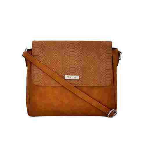 Brown Leather Designer Sling Bag With Zipper Closure Style And Adjustable Straps