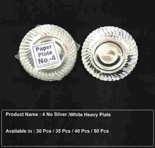 Disposable 4 No Round Silver Heavy Paper Snack Plates For Birthday, Parties
