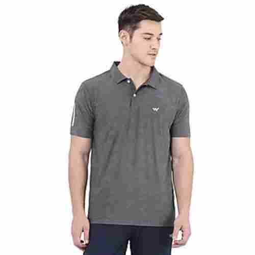 Short Sleeves Light Grey Cotton Polo Plain Mens T Shirts For Regular Wear