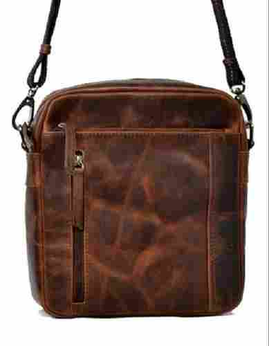 Very Spacious, Brown Leather Messenger Bag With Canvas Carrying Handle For Men