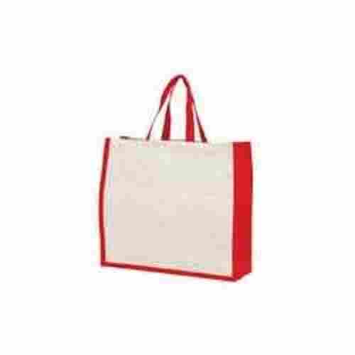 Plain, Waterproof And Washable White And Red Imported Matty Fabric Shopping Carry Bag