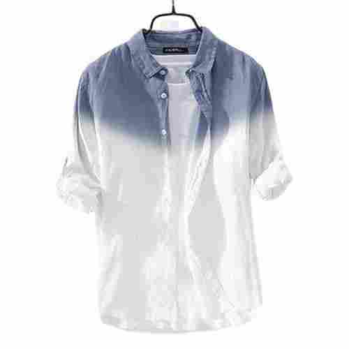 White And Blue Color Full Hand Pure Cotton Mens Casual Shirts
