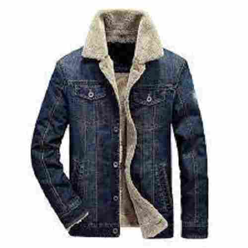Party Wear Blue Color Mens Denim Winter Jacket with Four Pockets