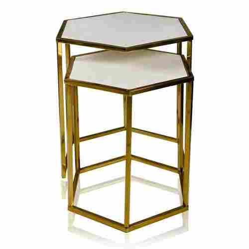 Designer Type, White And Gold Color Modern Nested Table Set Of 2