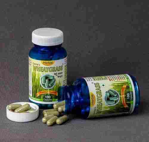 Herbal Wheat Grass Capsules Bottle For Medicine Use With 12 Months Shelf Life