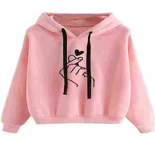 Long Sleeves Printed Pattern Pink Color Girls Hooded Tops for Outerwear