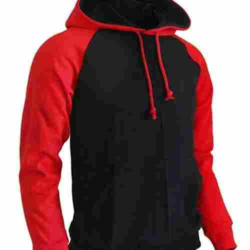 Mens Black And Red Full Sleeves Casual Wear Plain Cotton Hooded Sweatshirts